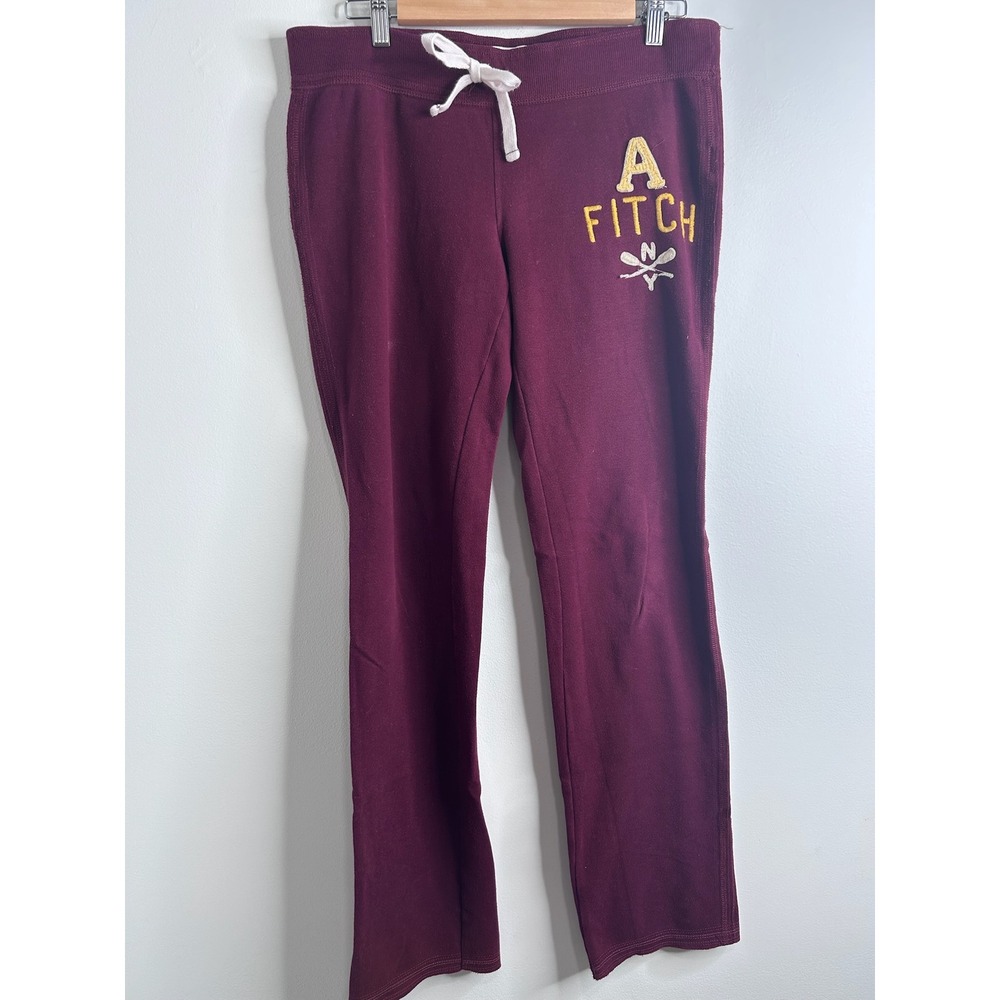 VTG Abercrombie & Fitch Burgundy Sweatpants Womens M Y2K Fleece Lined 90s Warm